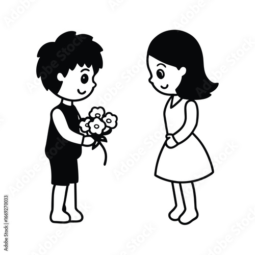 Anime boy proposing to girl with roses romantic scene