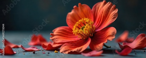 A close-up shot of a wilting flower, petals falling, signifying the finality of death and the irreversible nature of complete annihilation , expiration, mortality, flower