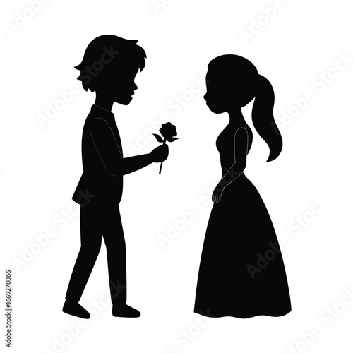 Wallpaper Mural Anime couple silhouette boy gives girl a rose romantic scene Torontodigital.ca