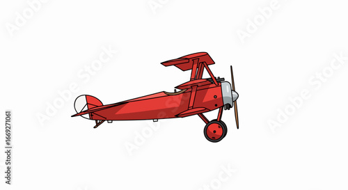 Vintage red biplane isolated on white background. Airplane illustration.