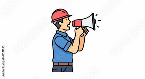 Construction Worker Using Megaphone.