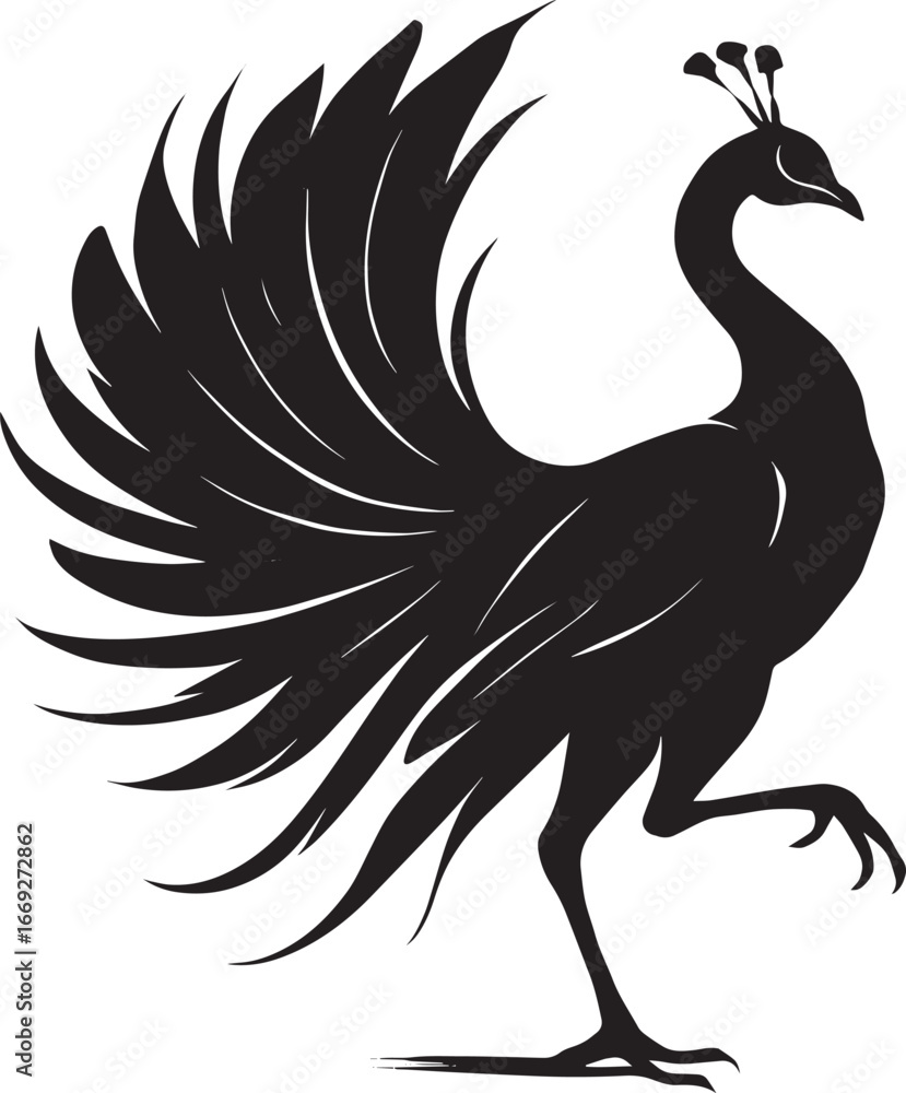 Fototapeta premium Elegant Black Silhouette of a Peacock