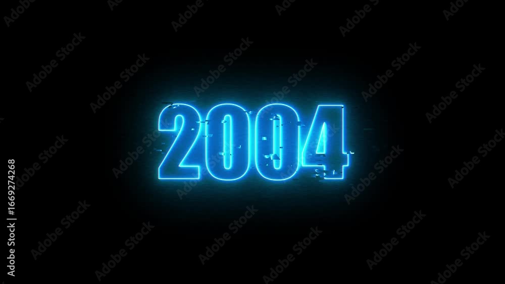 2004Neon Sign, Vibrant Blue Glow Against Dark Jahreswechsel, Schrift mit Neonschein 4k video Background animation