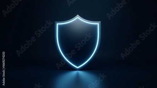 Vibrant blue neon shield symbol representing robust digital security, data protection, and online privacy in a modern, abstract technological context