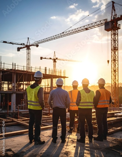 Construction Workers Sunset Meeting Site