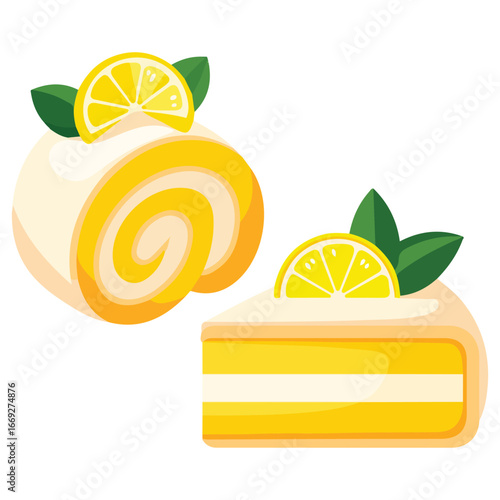 Set of sweet lemon cakes on white background dessert vector illustration on white background