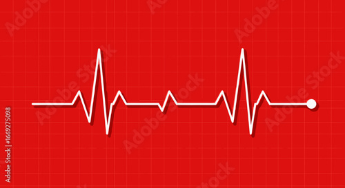 Heartbeat Line ECG Pulse Illustration on Red Background