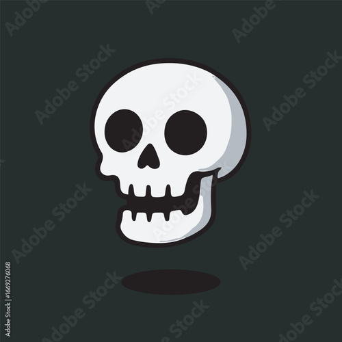 Simple Cartoonish Skull with Shadow Isolated on Dark Background Illustration