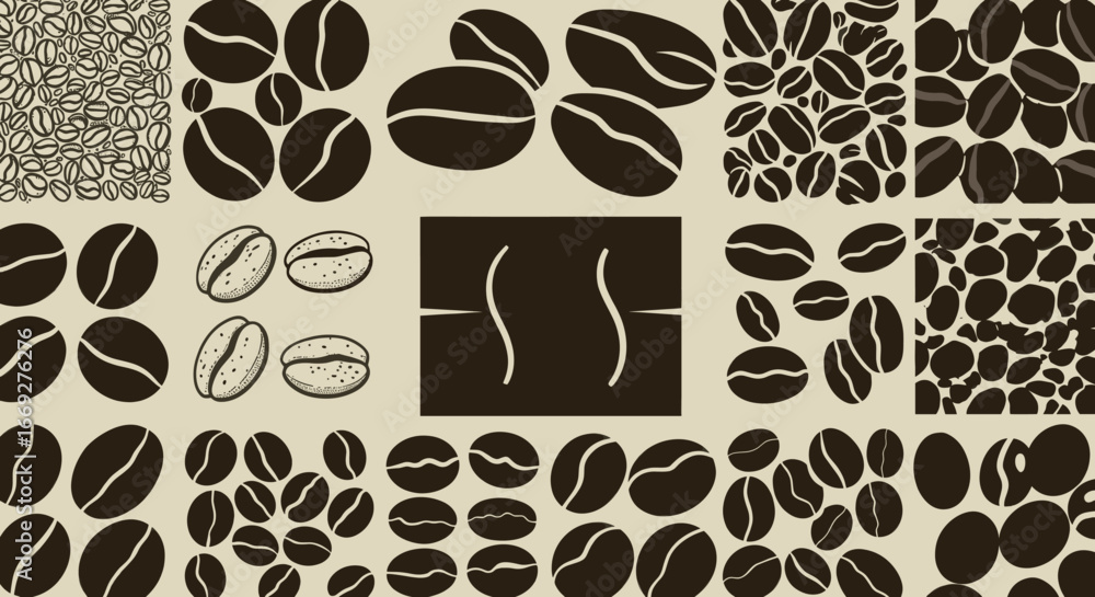 Fototapeta premium Coffee Beans Seamless Pattern in Brown Colors