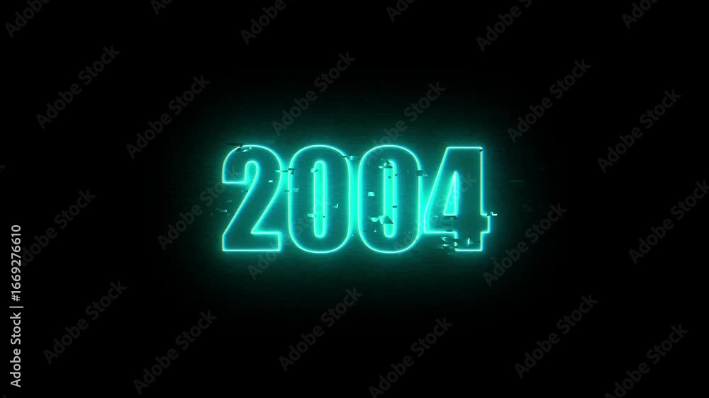 2004 Neon Sign, Vibrant Blue Glow Against Dark Jahreswechsel, Schrift mit Neonschein 4k video Background animation