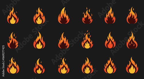 Fire Flame Icon Collection in Flat Design Style