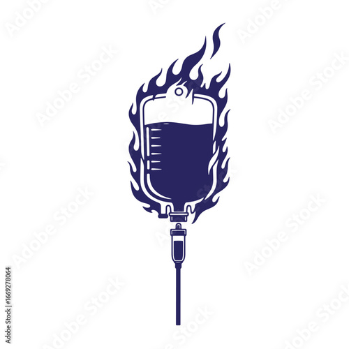 Abstract illustration of a burning intravenous drip bag representing health and medicine
