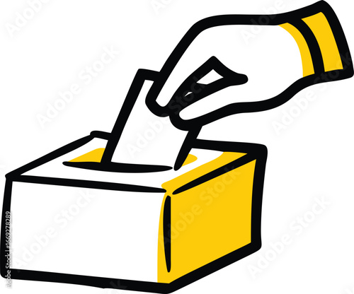 A hand inserting a ballot into a voting box, symbolizing participation in the electoral process.