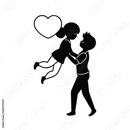 Anime style boy lifting girl silhouette design