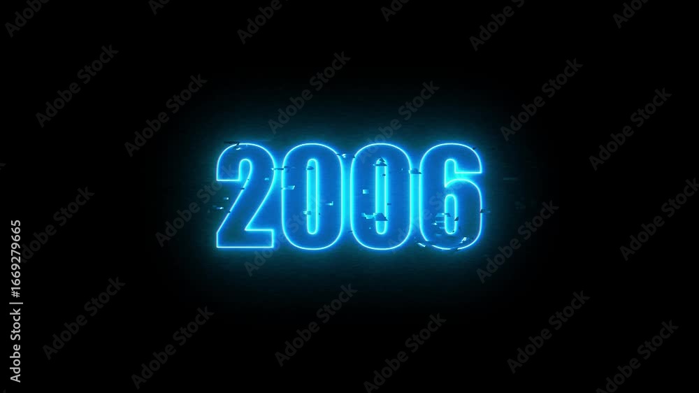 2006 Neon Sign, Vibrant Blue Glow Against Dark Jahreswechsel, Schrift mit Neonschein 4k video Background animation