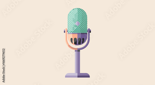 Vintage Retro Microphone Illustration on Beige Background