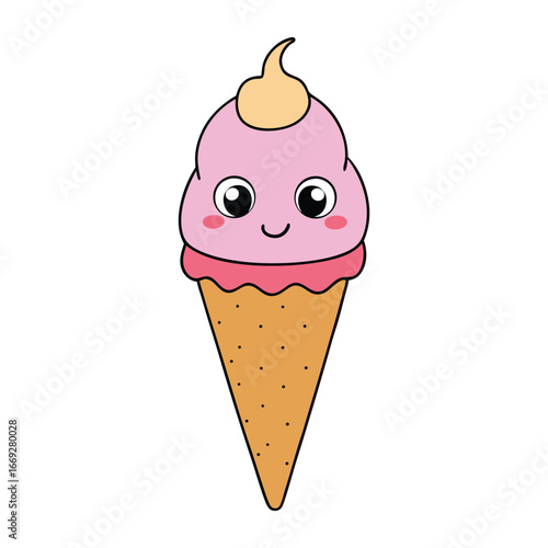 A cute ice cream cone with a smiling face, scoops stacked high, and a crunchy waffle base. Fun, playful, and perfect for kids’ coloring or summer-themed designs.
