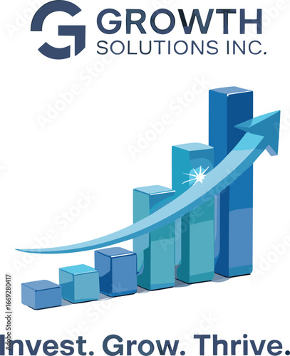 Business growth logo, financial success design, investment chart vector, corporate progress illustration, blue arrow increase, company branding, economic development graphic