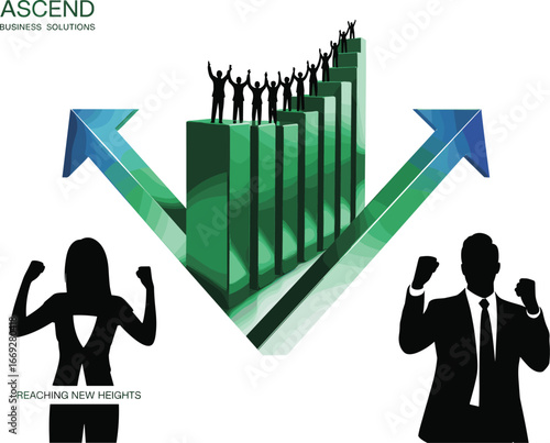 Business growth, success, achievement, teamwork, leadership, motivation, reaching goals, career progress, rising graph, corporate strategy, professional success, financial development