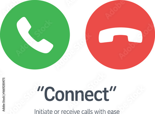 Call icon illustration, phone communication symbol, green connect button, red disconnect button, mobile call design, telecommunication vector, user interface