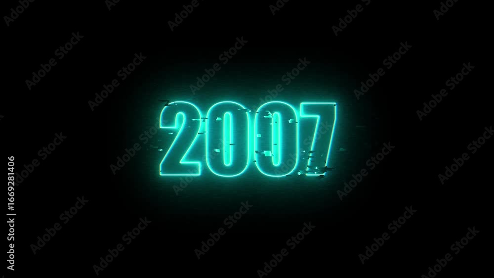 2007 Neon Sign, Vibrant Blue Glow Against Dark Jahreswechsel, Schrift mit Neonschein 4k video Background animation