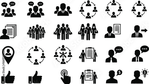 Business team icons, corporate group, leadership, teamwork, professional people, collaboration, communication, office workers, management, project, strategy, career, network, success, meeting