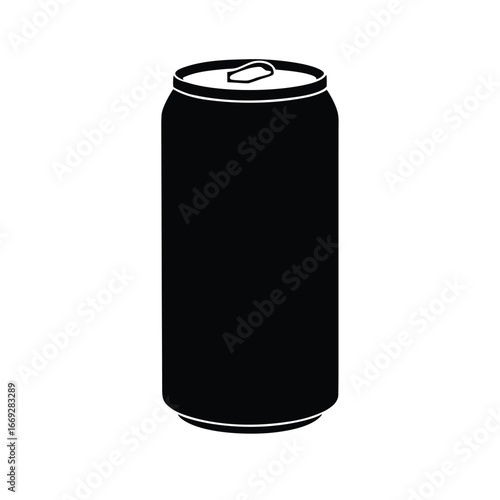 Minimalist black silhouette of a crisp carbonated drink can