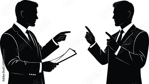 Businessmen arguing in office, pointing fingers, heated discussion, corporate conflict, workplace disagreement, business communication, leadership tension, office debate, professional argument