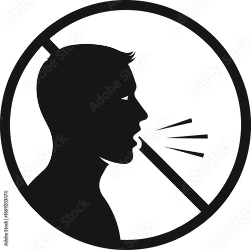 No talking prohibited sign, silence warning symbol, mute prohibition vector, quiet zone icon, stop noise alert, restricted speech area illustration
