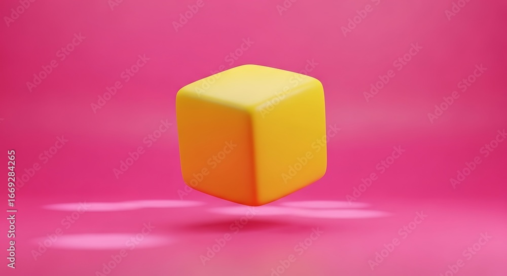 Obraz premium Bright Yellow Cube on a Pink Background