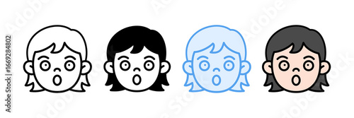 Surprised Girl Icon Set Multiple Style Collection