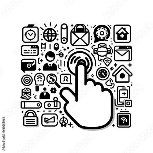 Finger tapping screen for icon interactivity