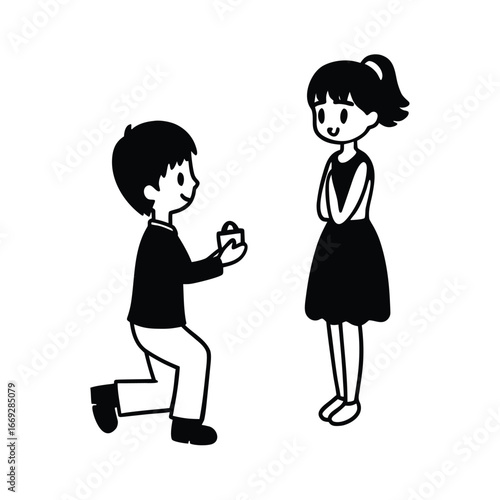 Cute anime style boy proposing with a ring