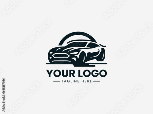 Modern automotive emblem with sleek vehicle silhouette and dynamic motion lines