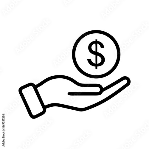 Hand Holding Dollar Coin Icon for Web and Graphic Design