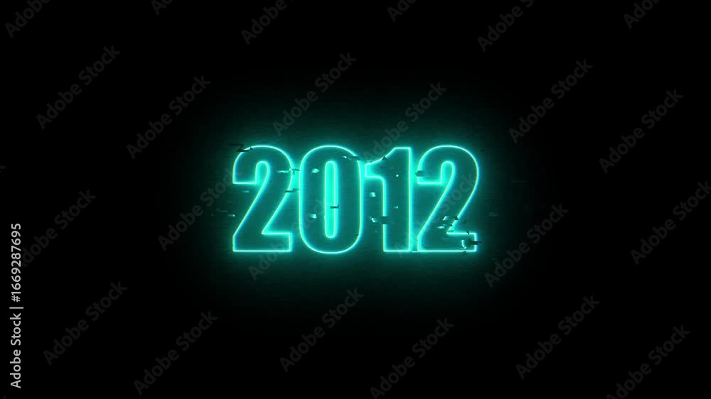 2012 Neon Sign, Vibrant Blue Glow Against Dark Jahreswechsel, Schrift mit Neonschein 4k video Background animation