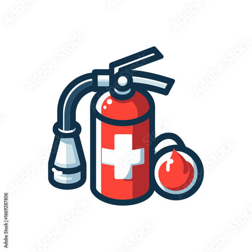 fire extinguisher with a medical cross, emergency response icon