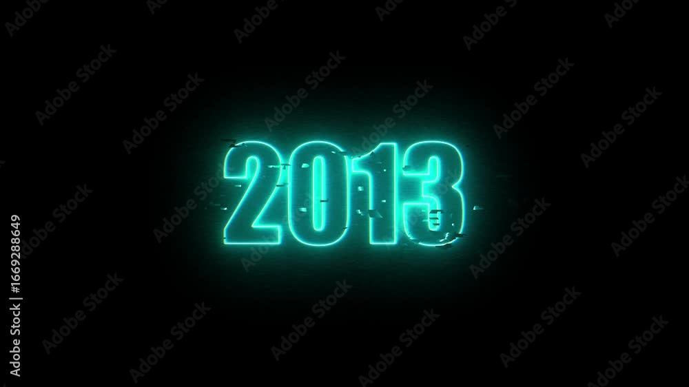 2013Neon Sign, Vibrant Blue Glow Against Dark Jahreswechsel, Schrift mit Neonschein 4k video Background animation