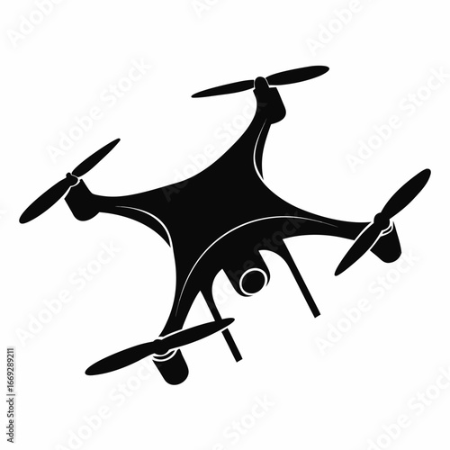 Black drone quadcopter vector illustration for aerial photography and videography enthusiasts and professionals