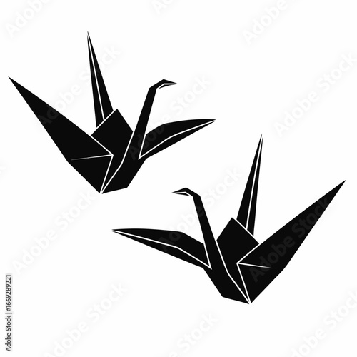 Black origami crane paper bird vector illustration for diy crafts and graphic design projects and backgrounds