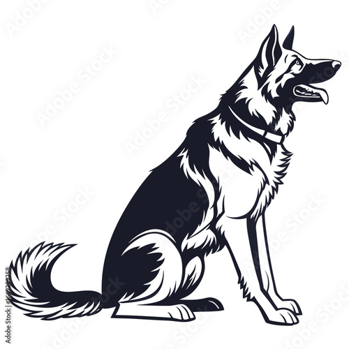 German shepherd dog breed vector illustration sitting silhouette pet animal companion canine pedigree guard dog breed
