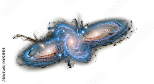 A cosmic dance of galaxies merging together in a stunning display of celestial interaction and gravity