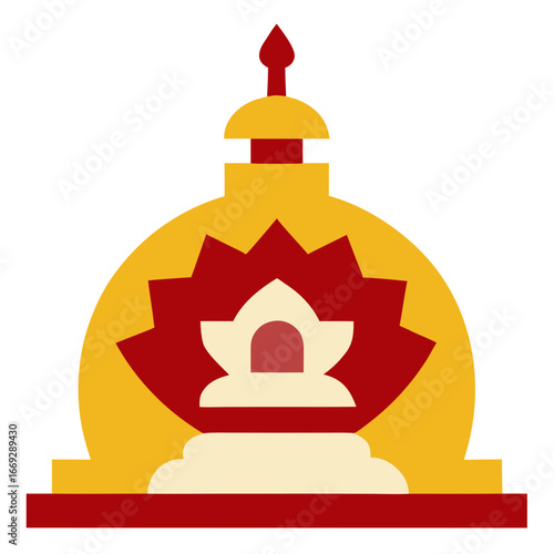 Auspicious Symbols of Tibetan Buddhism Mandala Stupa Vector Illustration
