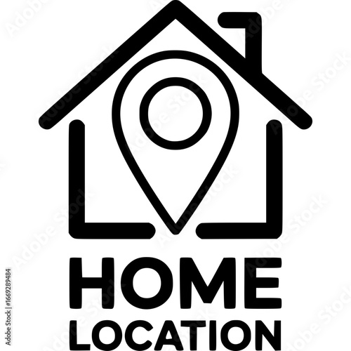 Home Location Icon: A minimalist line art illustration representing the concept of home location, featuring a house silhouette with a pinpoint marker, embodying the essence of place and belonging.