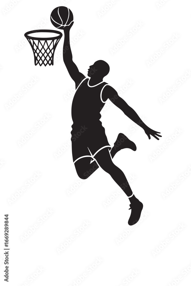 Naklejka premium Basketball Player Dunk Silhouette Isolated on White Background