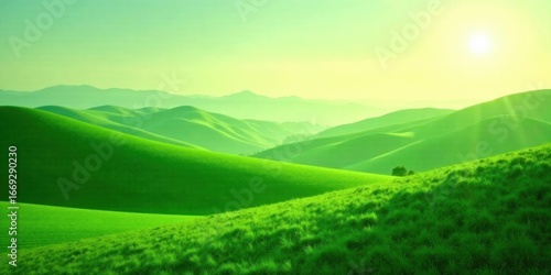 Wallpaper Mural Serene Sunrise Over Rolling Green Hills, a Lush Pastoral Landscape Bathing in Golden Light Torontodigital.ca