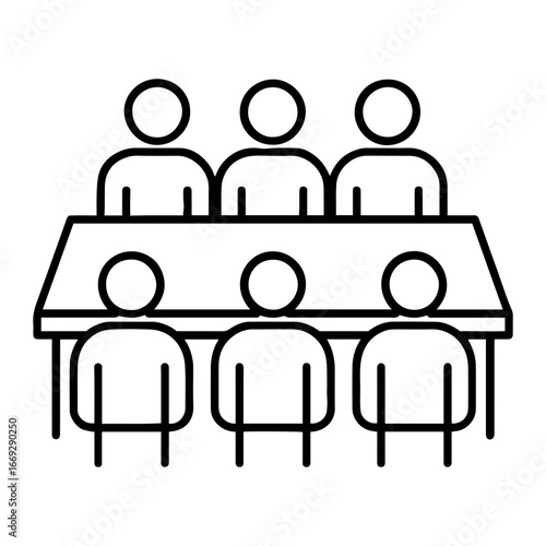 Business team meeting vector illustration of six people sitting around a table in a meeting or conference on transparent background