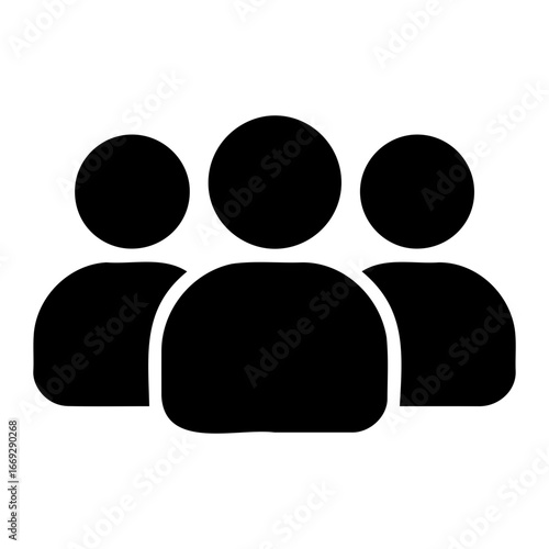 Business team meeting vector illustration of three stylized figures in black against a white background on transparent background