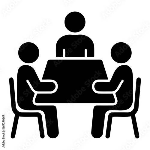Business team meeting vector illustration of three people sitting at a table in a meeting or conference room on transparent background