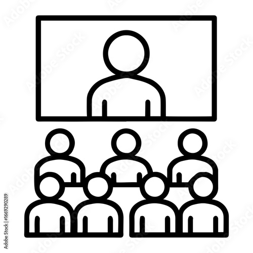 Business team meeting vector online conference with a speaker on screen and audience members attending it on transparent background